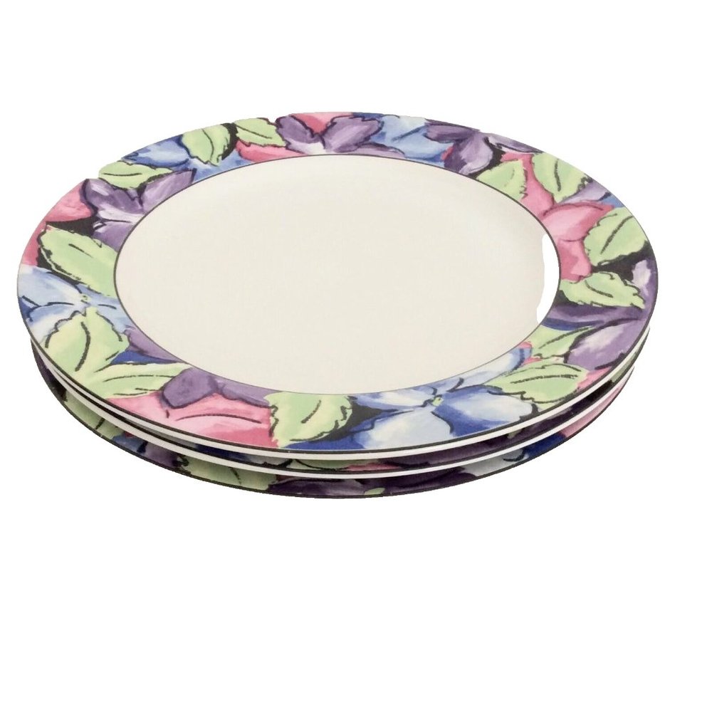 3 Vitromaster 10.5" Dinner Plates Stoneware 1993 Morning Glory Pattern